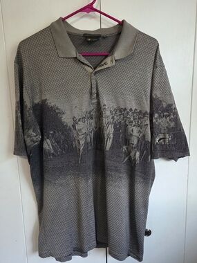 Vtg Bobby Jones Mens Golf Polo Shirt Gray Graphic Made In Italy 100% Cotton